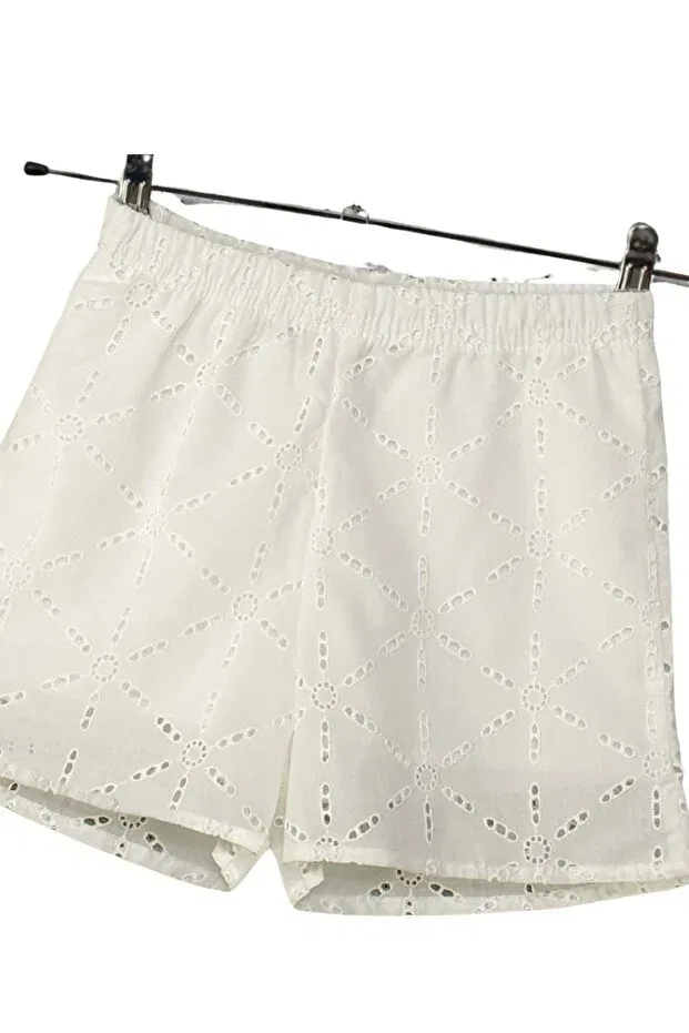 Детские шорты для девочек хлопковые White fisto embroidered Wakawakakidsstore, Ecru — фото 4