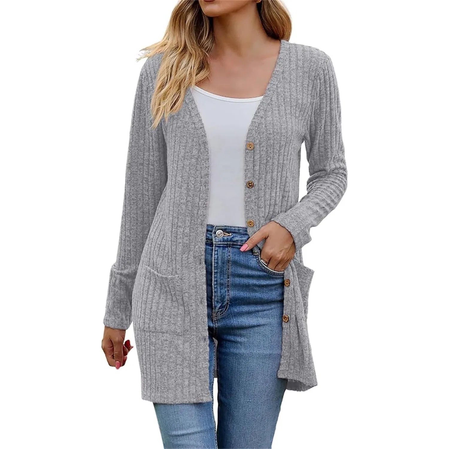 Женский кардиган свободного кроя Ribbed Tops, Grigio