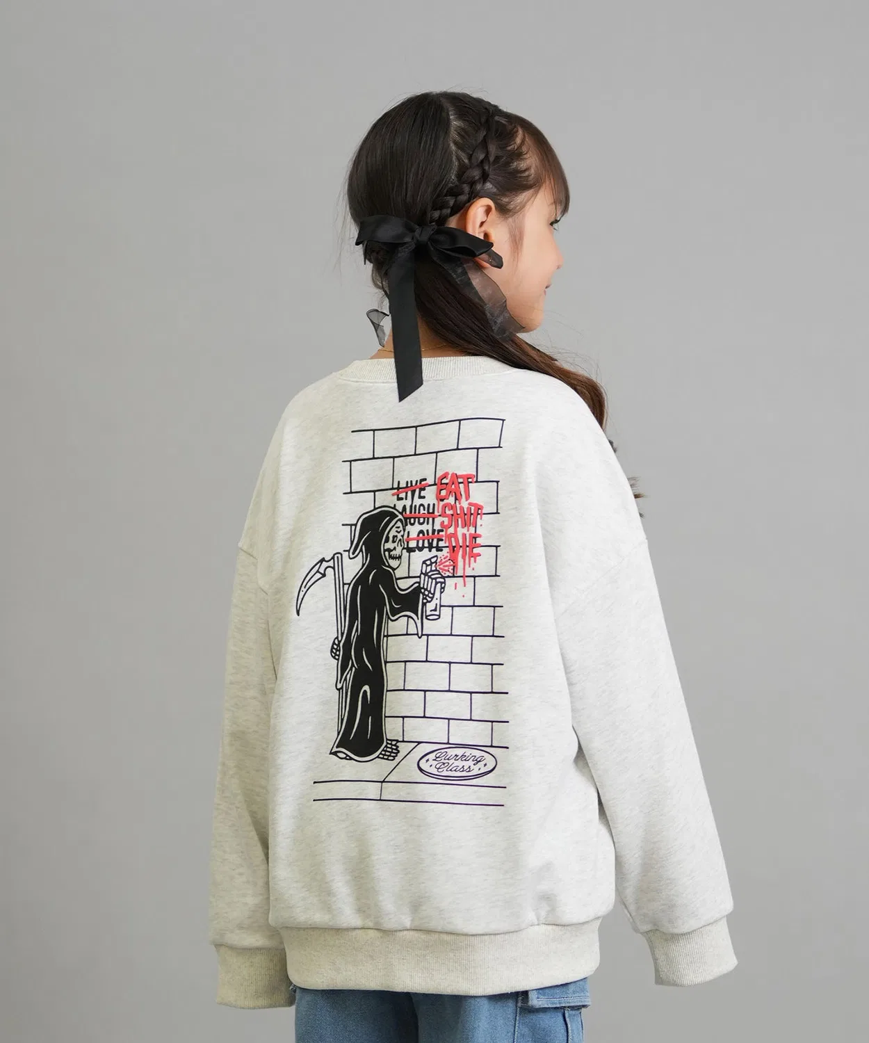 Детский свитшот с длинным рукавомLURKING CLASS EAT SHIT DIE CREW, White