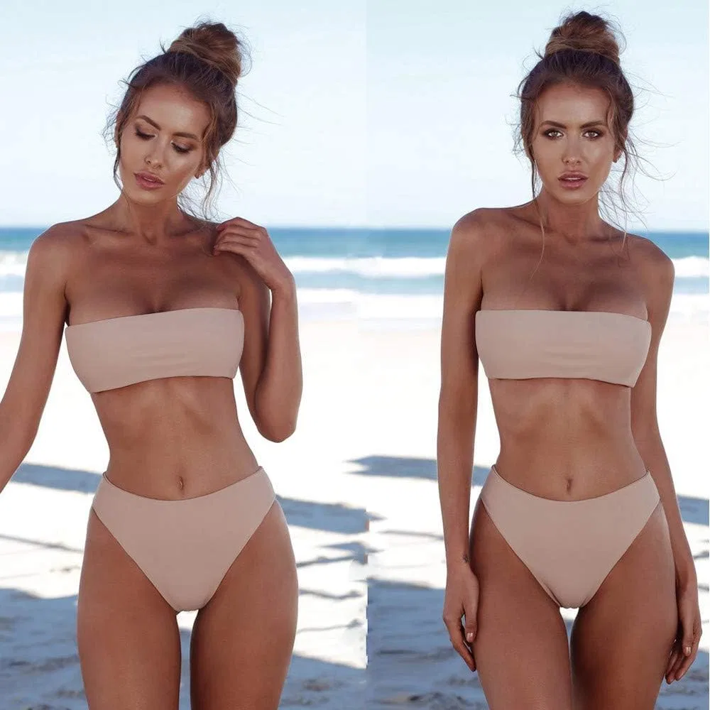 Женский бикини-комплект с пуш-ап и высокой талией, Solid Pink — фото 2