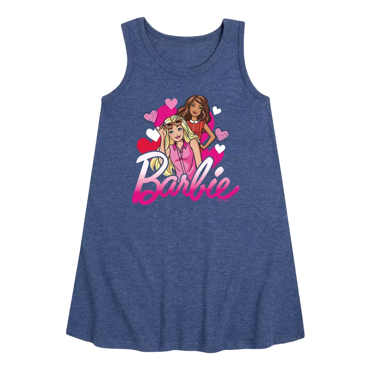 Детское платье-трапеция для девочек без рукавов Barbie BFF Hearts, Heather Navy