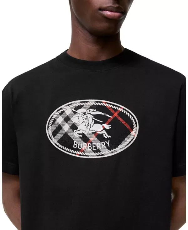 Мужская футболка с принтом Check Knight Stamp Cotton T-Shirt Burberry, черный — фото 2