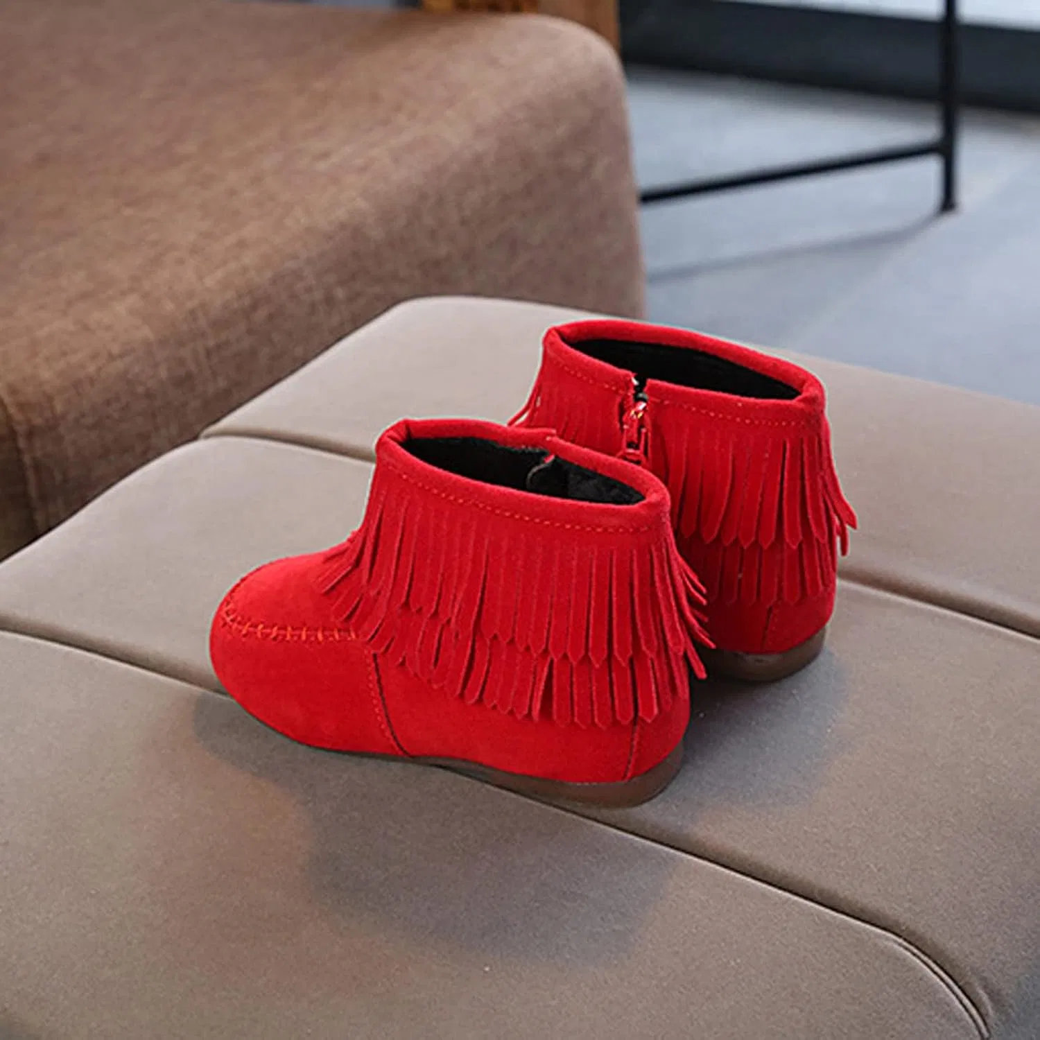 Детские ботинки для девочек с бахромой Retro POLG, Red — фото 3