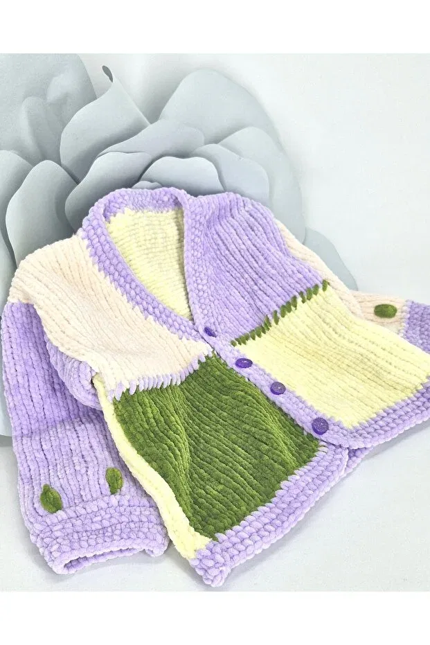 Детское пальто-кардиган для девочек хлопковое Hand Knitted Velvet Girl's Cardigan Evitle, Multicolor — фото 3