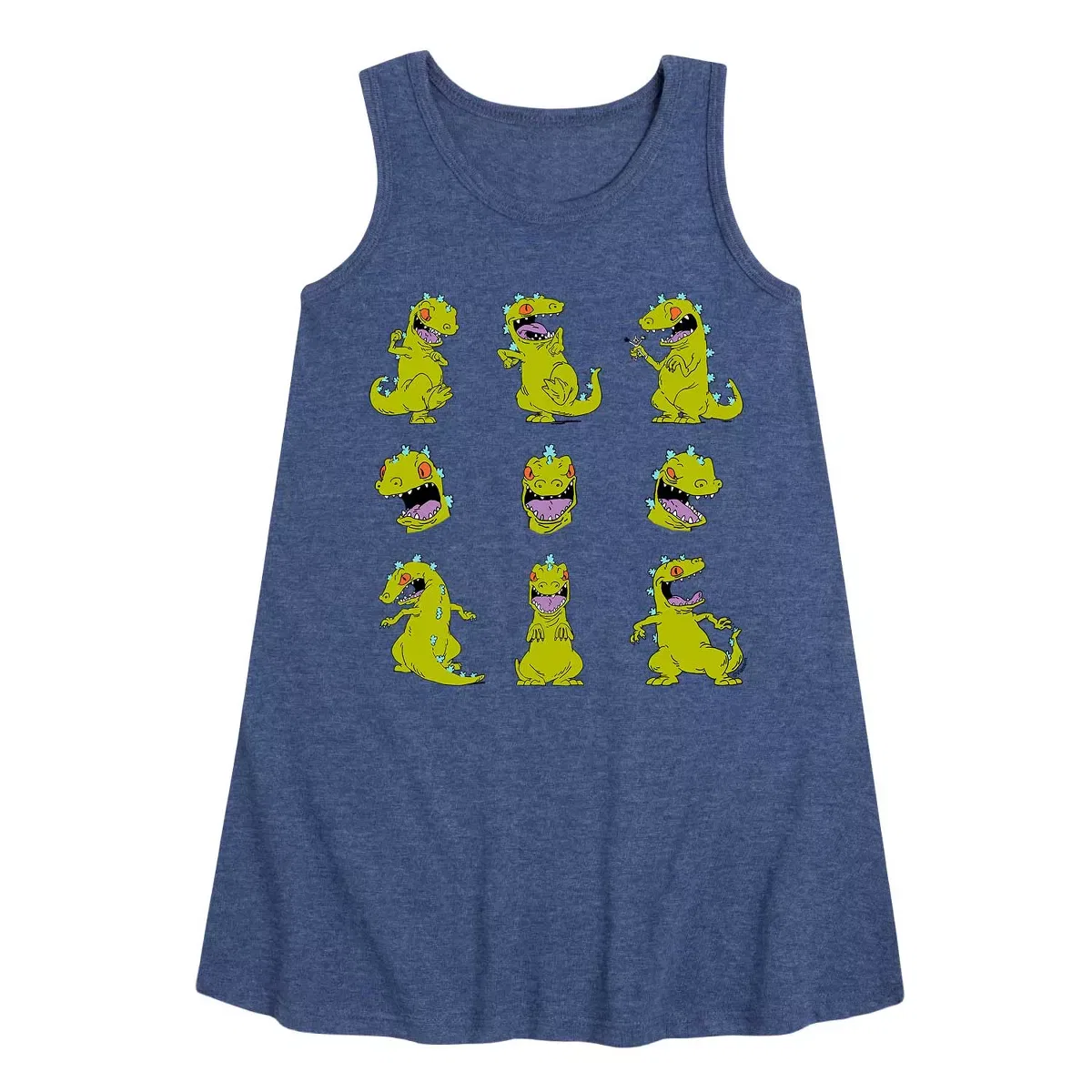 Детское платье-трапеция без рукавов Rugrats Reptar Sheet, Heather Navy