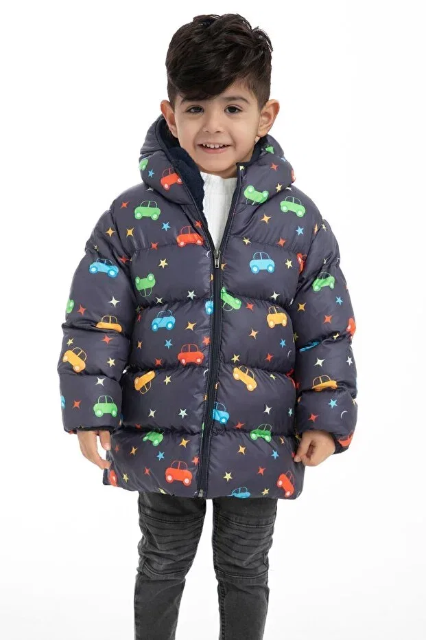 Детское пальто для мальчиков с принтом Boys' fleece-lined hooded car star moon patterned winter inflatable coat & jacket & parka Montstop, Pink