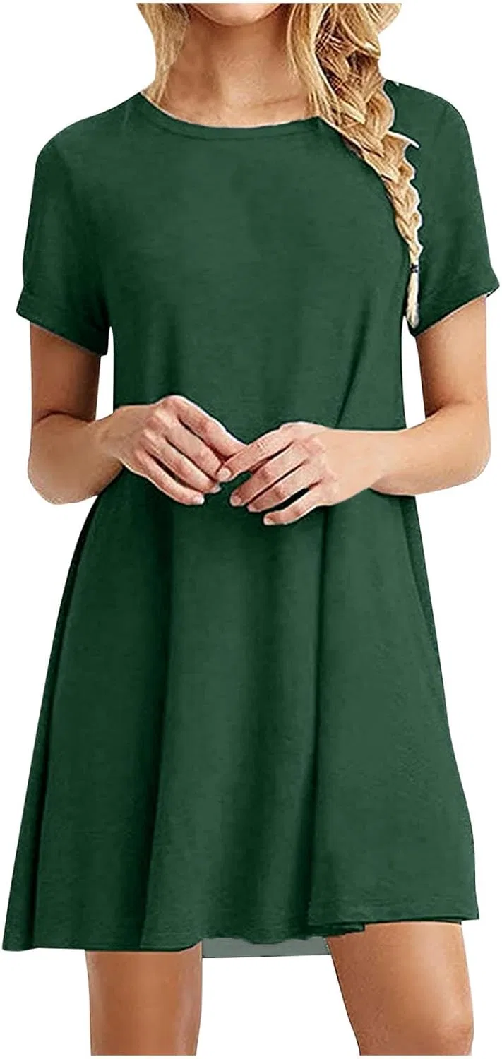 Женское летнее платье-футболка свободного кроя, Army Green