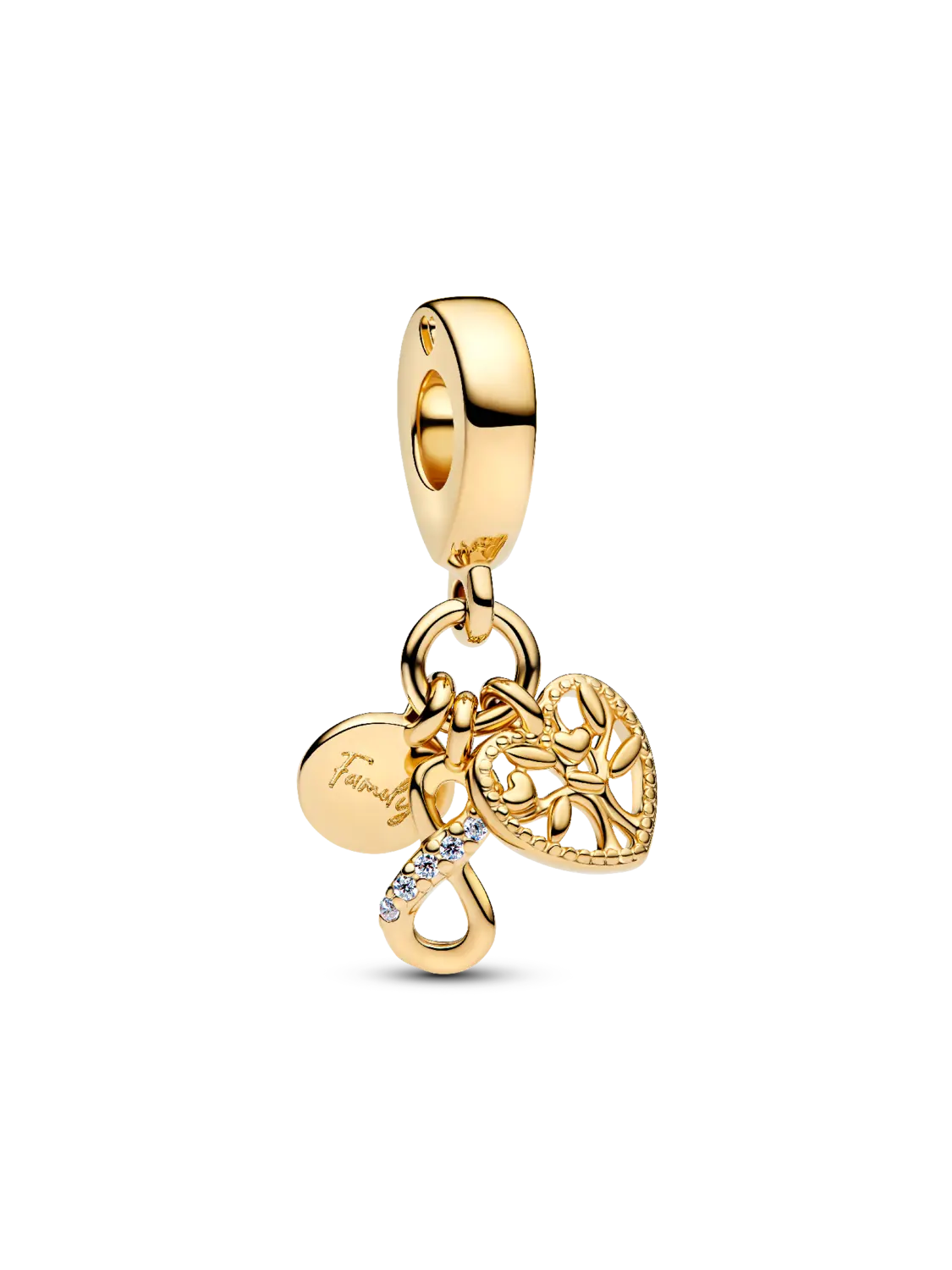

Шарм Pandora Family Infinity Triple Dangle, 14-каратное золотое покрытие