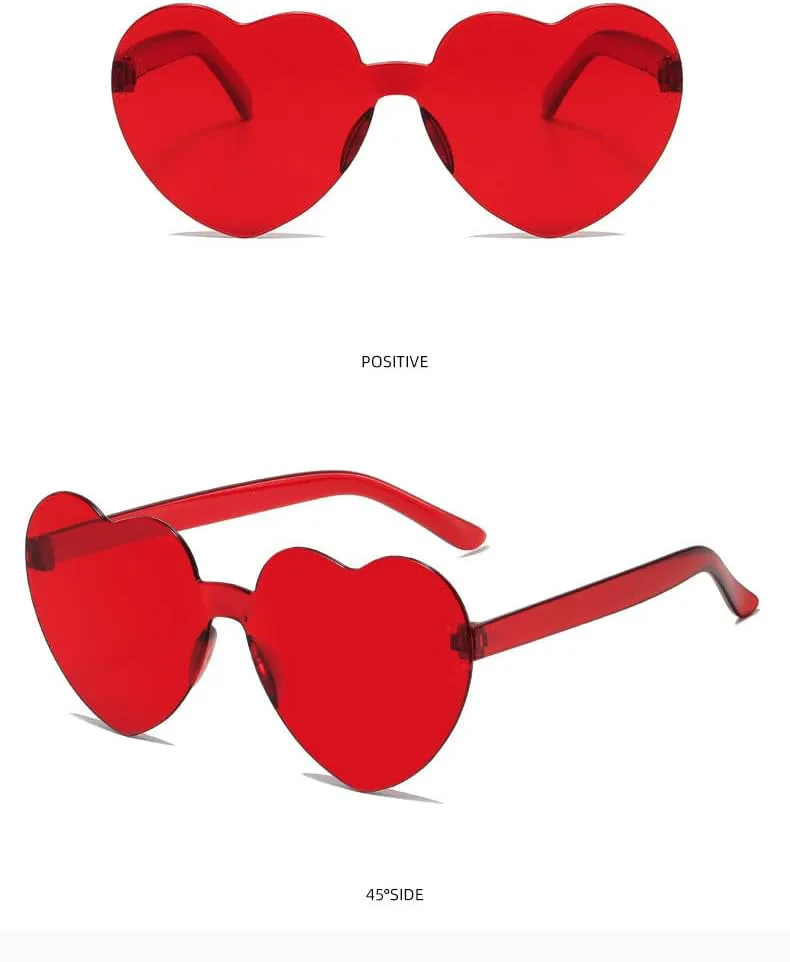

2 солнцезащитных очков в форме сердца, без оправы, прозрачные, конфетных цветов, отличный подарок для вечеринки, для взрослых и детей Yilistore, Pink+red