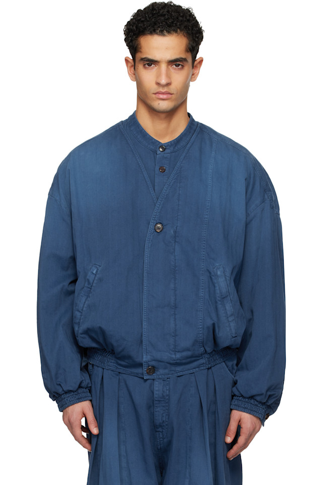 

Джинсовая куртка-бомбер в елочку Hed Mayner, синий