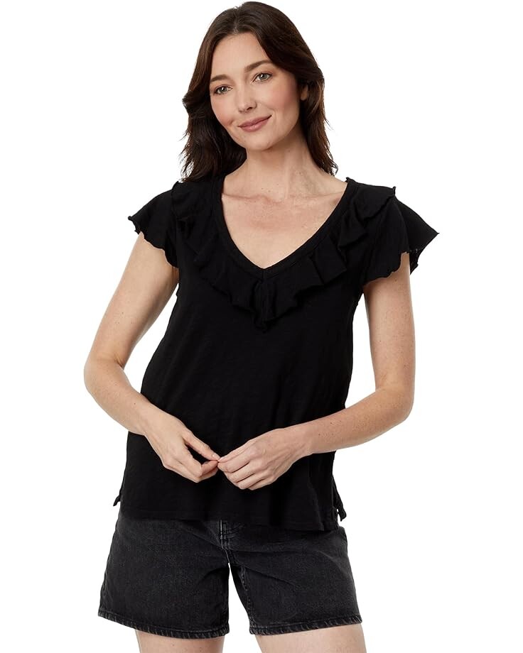 

Футболка Mod-o-doc Slub Jersey Short Sleeve Ruffle Neck, черный