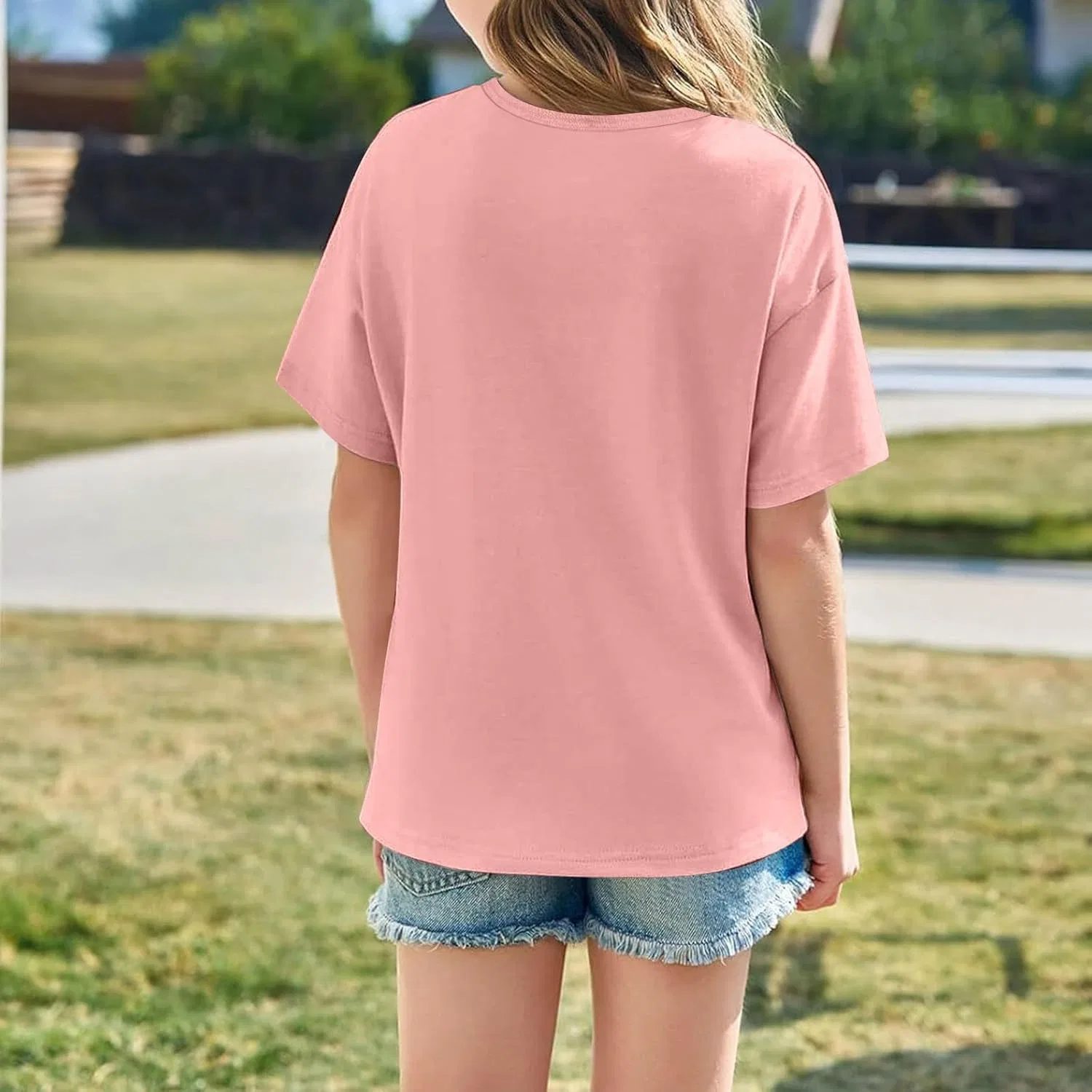 Футболка оверсайз для девочек, Drop Shoulder, Generic, Z#02 Pink — фото 2