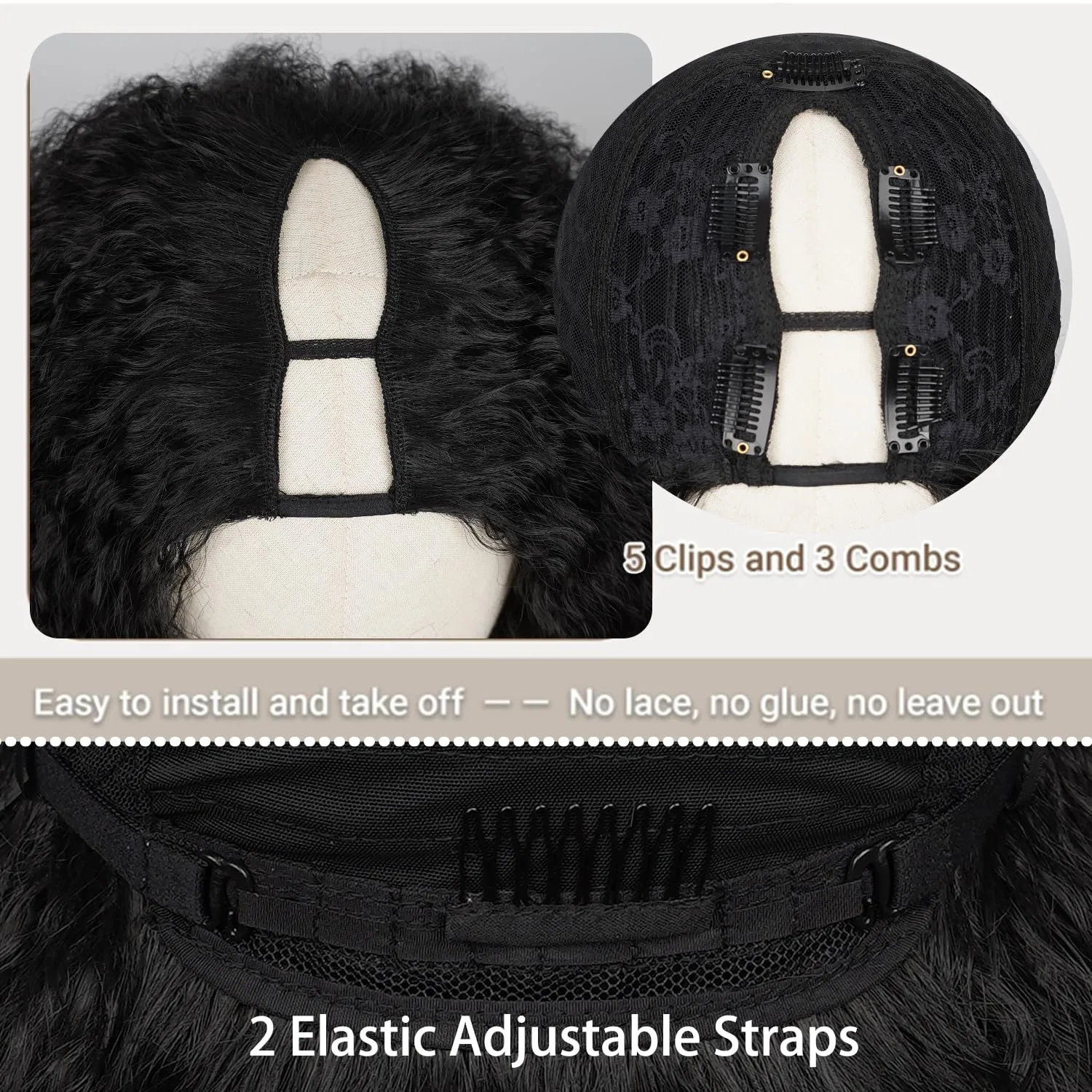 Афро-парик V Part Kinky Curly для черных женщин Wepwcod, Natural Black — фото 4