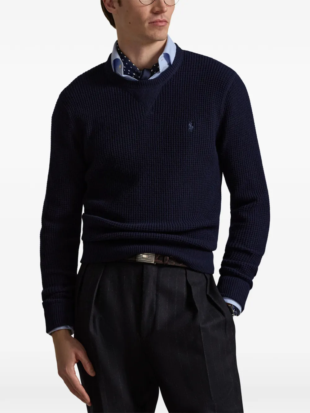 Вязаный вышитый свитер Polo Ralph Lauren, синий — фото 3
