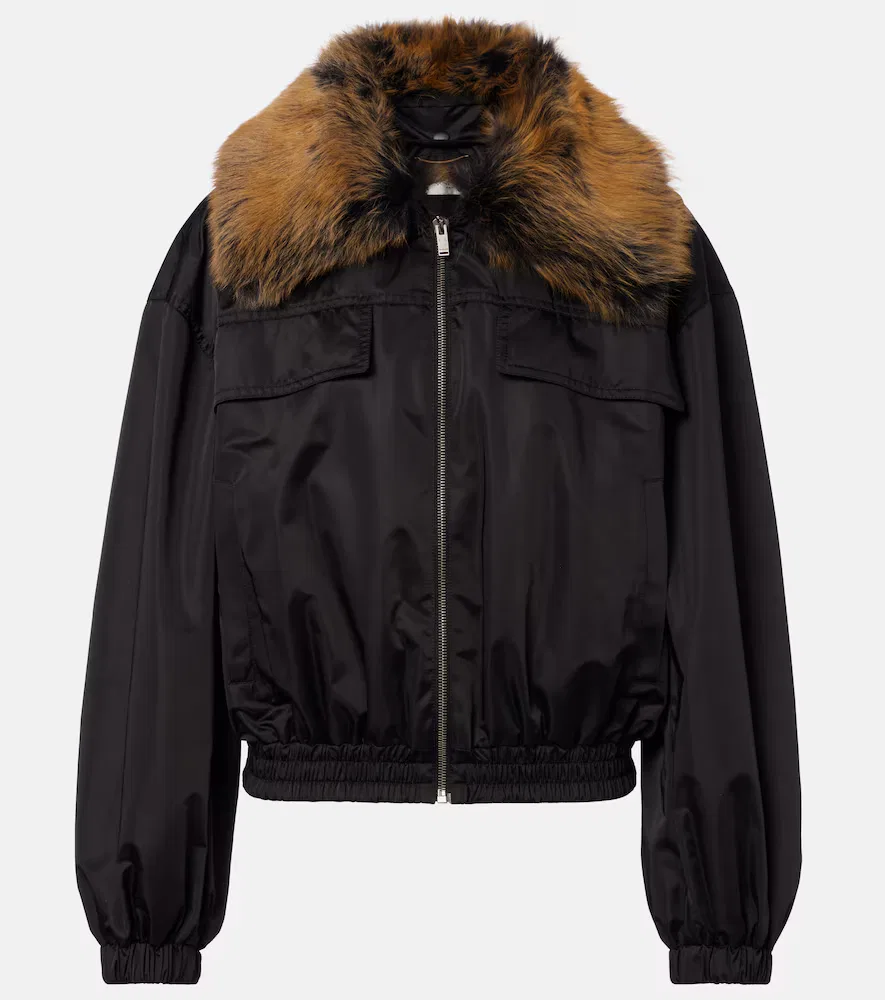 Блузон с отделкой из овчины Saint Laurent, черный