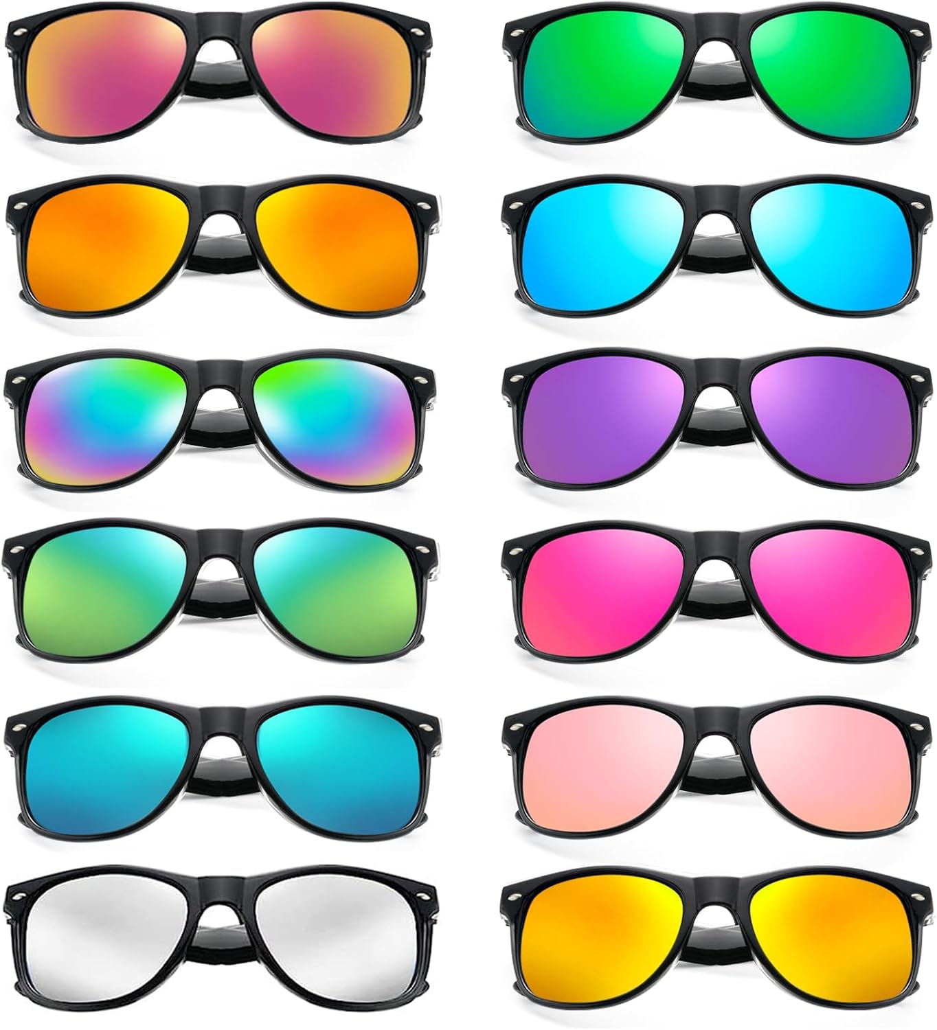 

Набор из 12/24 неоновых солнцезащитных очков с классическими зеркальными линзами для мужчин и женщин, оптом, для дня рождения, пляжа, бассейна, вечеринки SUNOVELTIES, 12 Black Frame