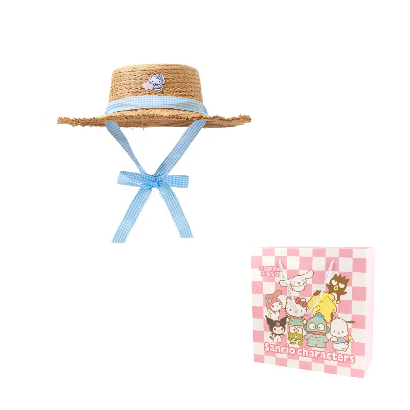 

Sanrio Плетеная соломенная шляпа унисекс, Hello Kitty Coffee Straw Woven Bucket Hat