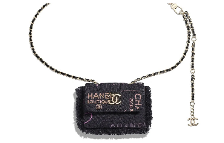 

22P Джинсовый поясной мешок Женский Черный CHANEL