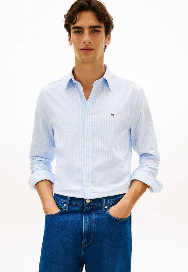 Рубашка из поплина в клетку, стандартного кроя, классического кроя. Tommy Hilfiger, Sweet Blue