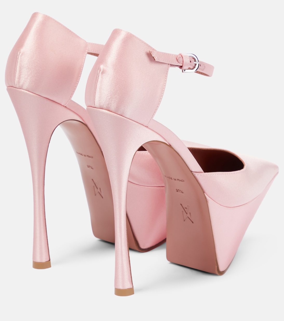 Атласные туфли Angelica на платформе Amina Muaddi, Baby Pink — фото 3