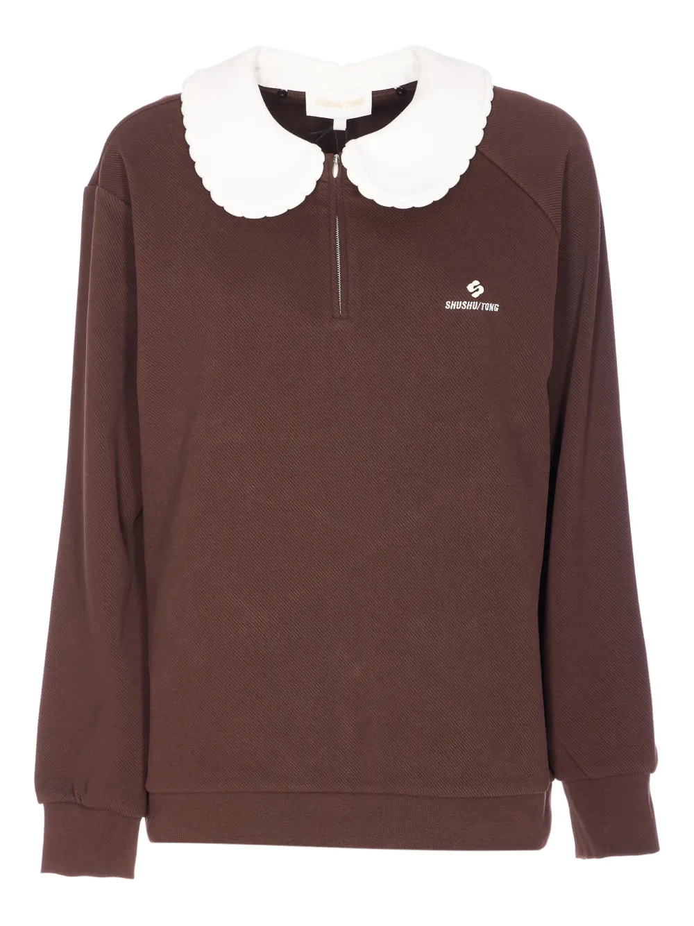 

Свитшот с застежкой-молнией на воротнике и вышитым логотипом Shushu/Tong, коричневый