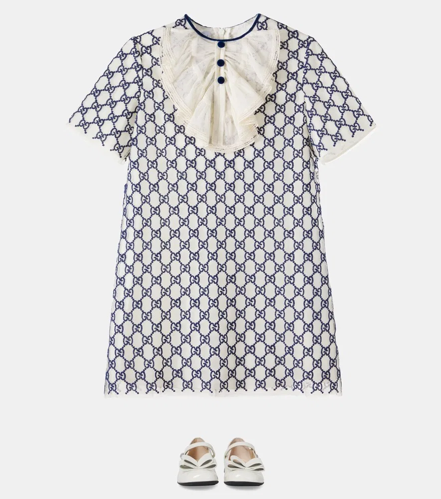 Платье GG с вышивкой и отделкой из тюля Gucci Kids, синий — фото 2