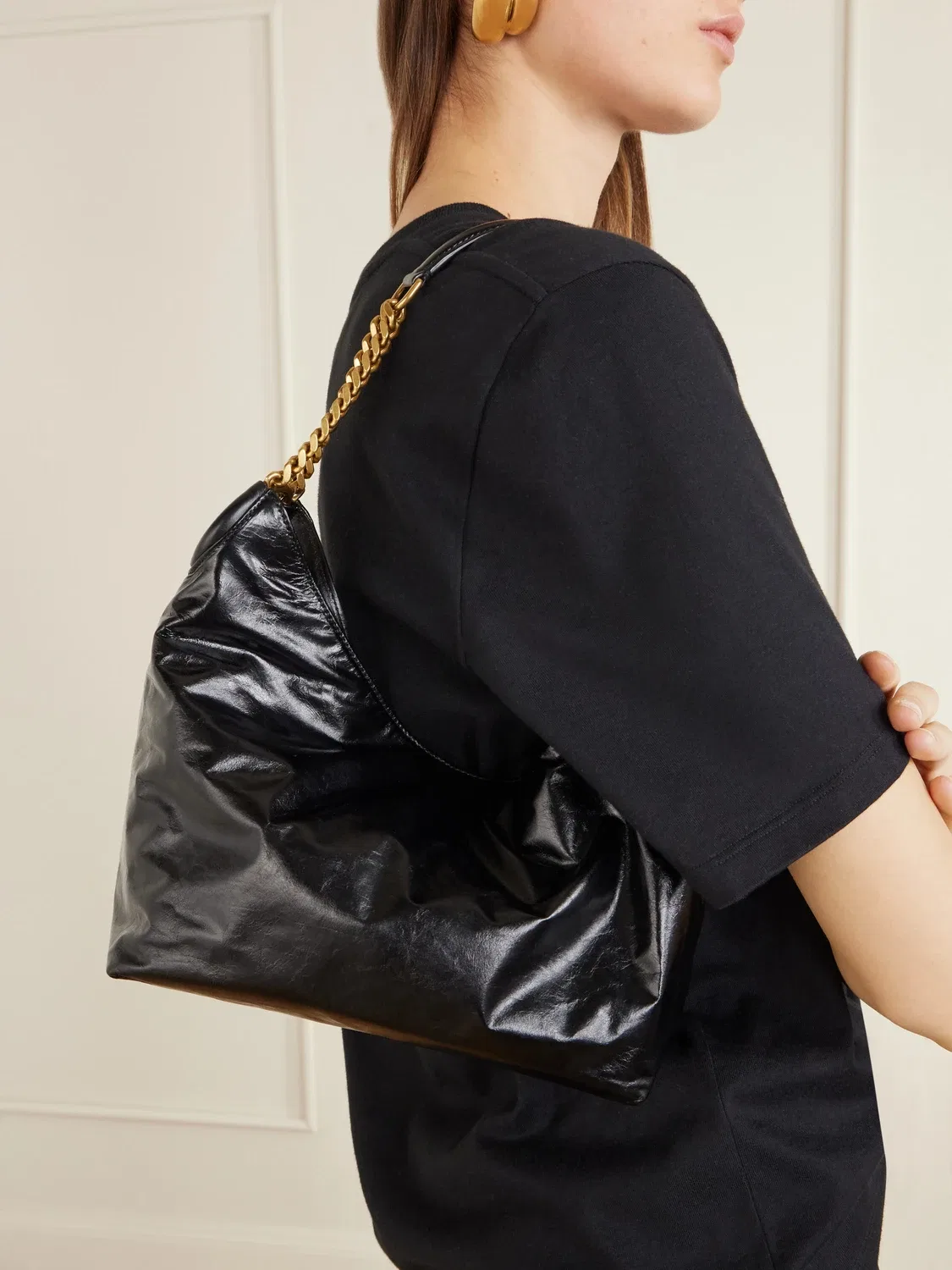 Кожаная сумка-хобо Hortense SAINT LAURENT, черный — фото 2