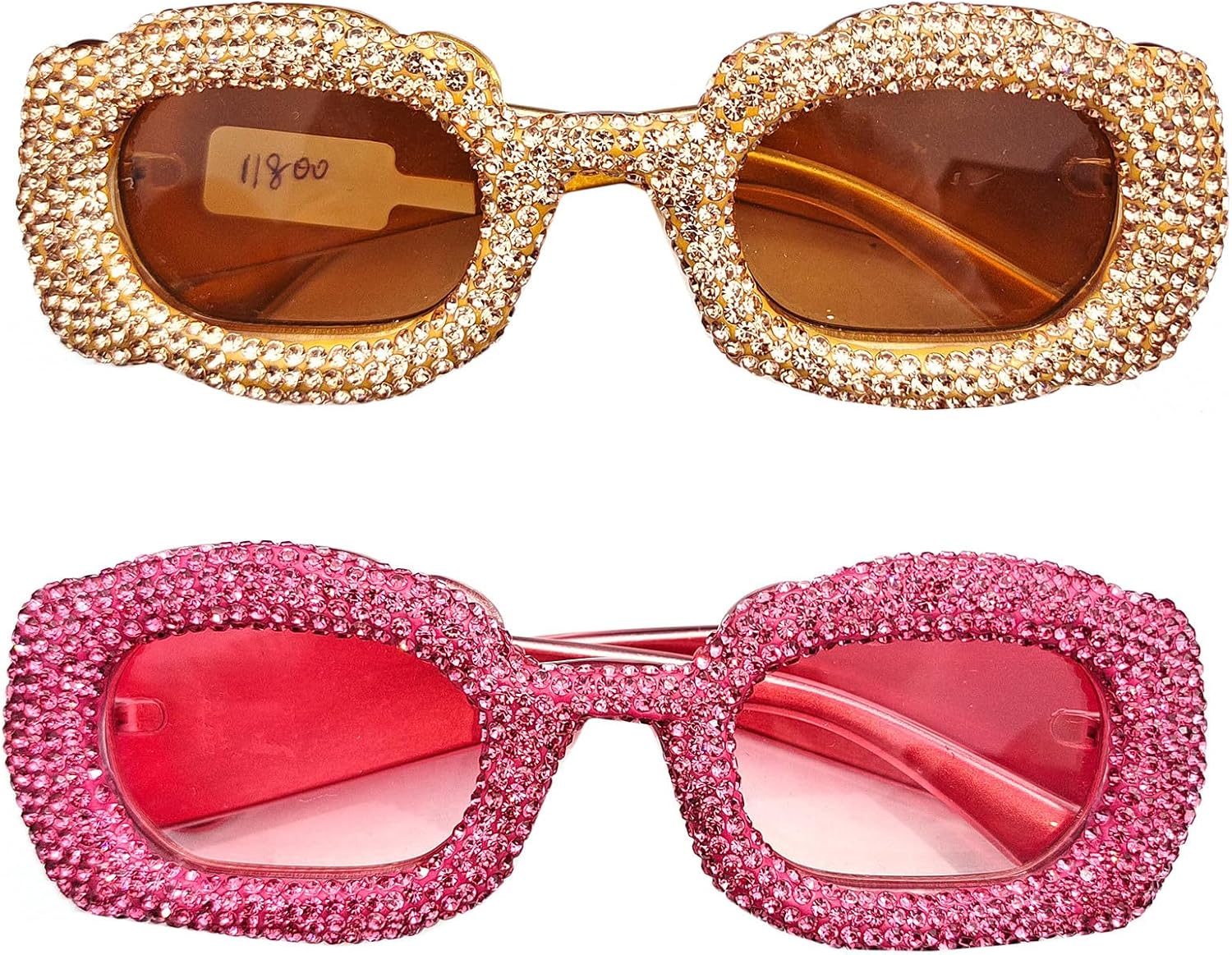

Willochra Милые солнцезащитные очки с бриллиантами для женщин, квадратные солнцезащитные очки со стразами, винтажные женские блестящие солнцезащитные очки для вечеринок, 2pcs-pink&brown