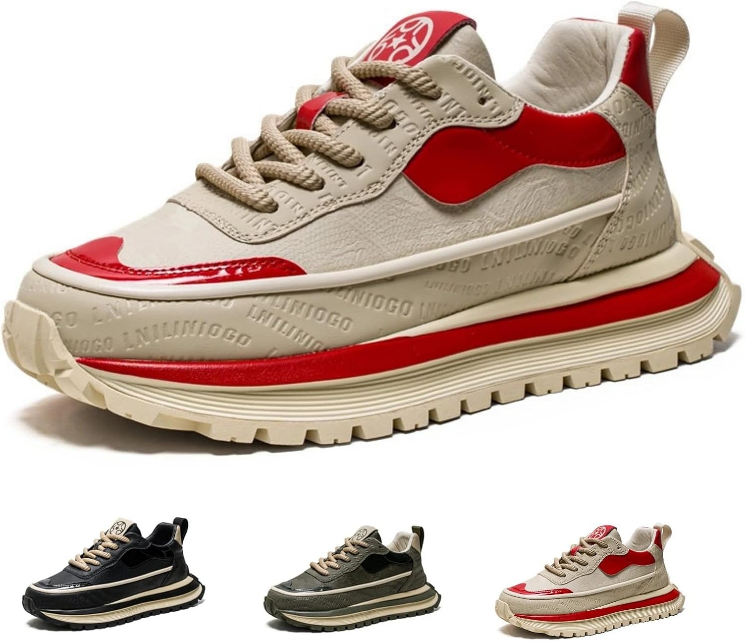 

Ретро массивные кроссовки для мужчин, нескользящая удобная повседневная обувь, спортивная обувь для улицы, обувь для ходьбы Macefil, красный/бежевый