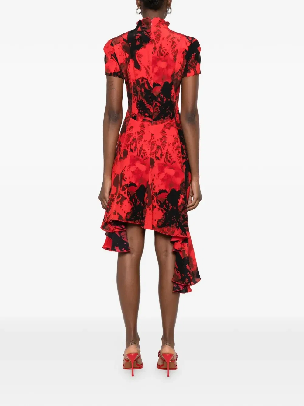 Платье с цветочным принтом и асимметричным подолом Alexander McQueen, красный — фото 4