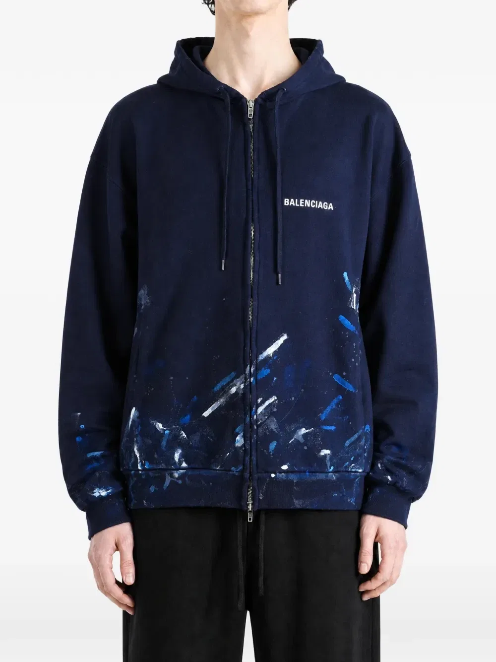 Толстовка с логотипом и эффектом брызг краски BALENCIAGA, синий — фото 2