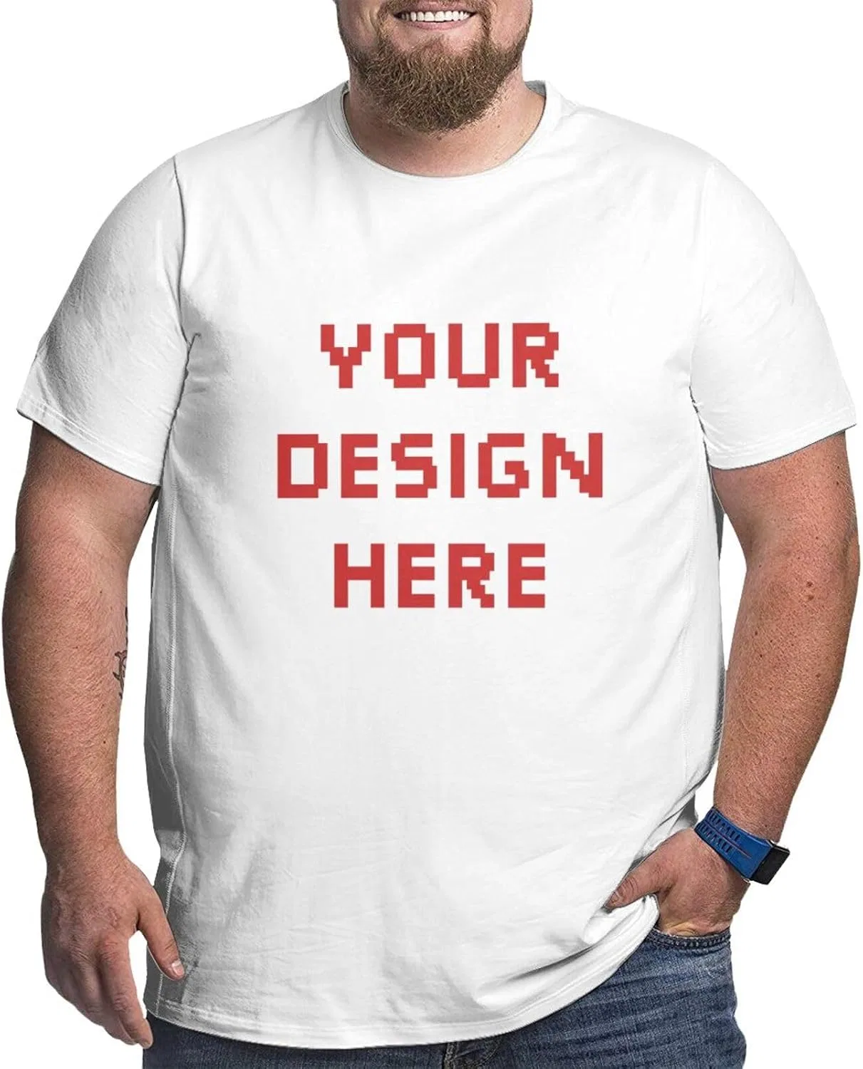 Футболка с фотопринтом оверсайз Custom Big and Tall T Shirts for Men, White