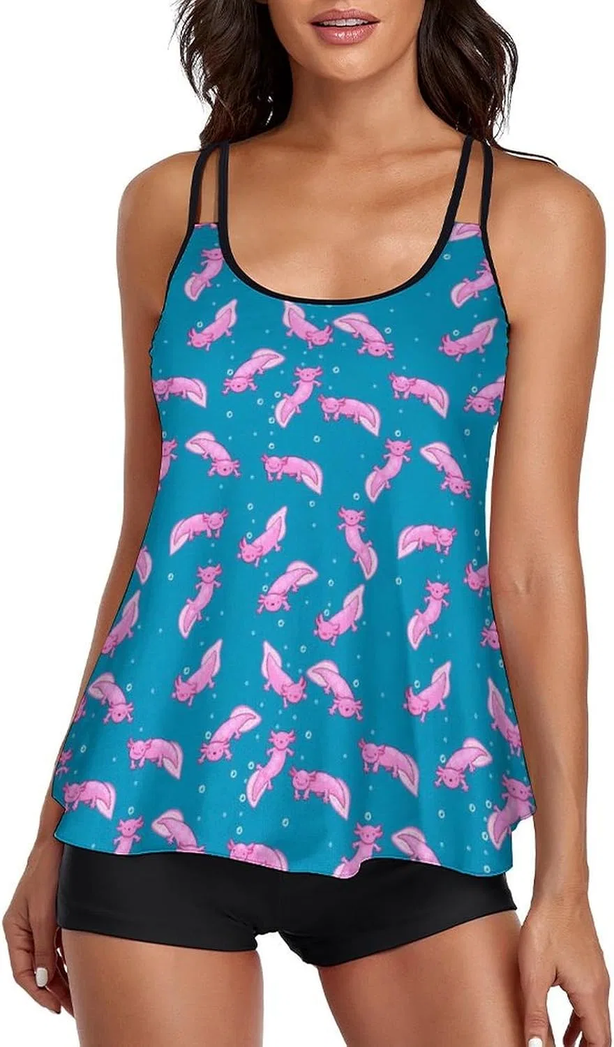 Женский танкини-комплект с рифленым топом Penguin Lady, Kawaii Axolotl Pattern-7-1
