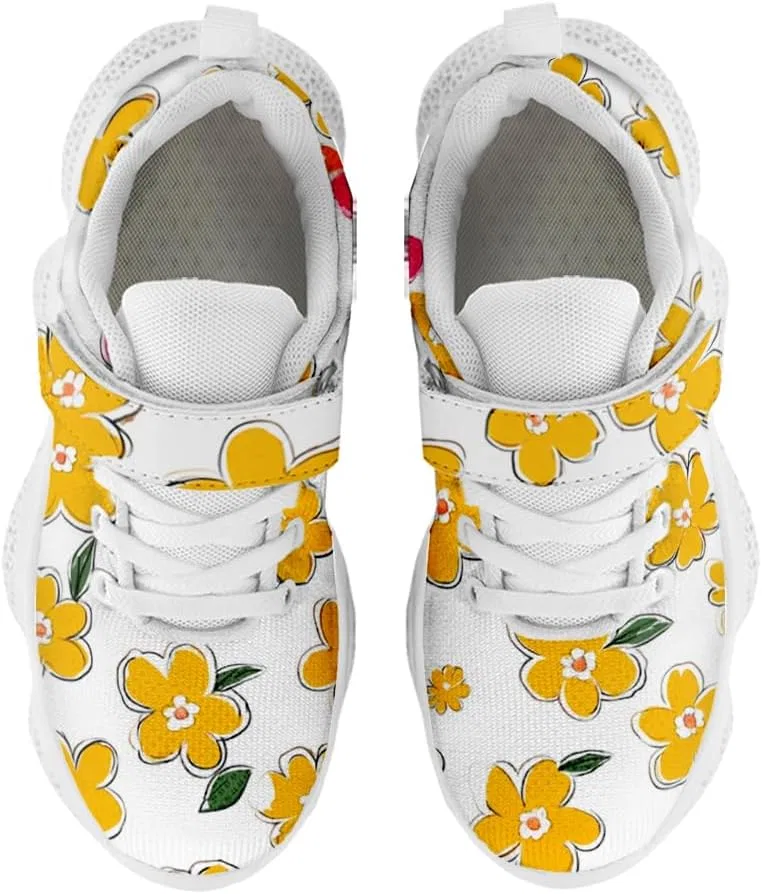Детские кроссовки для девочек с дышащим трикотажем Mahekot, Yellow Daisy White — фото 2