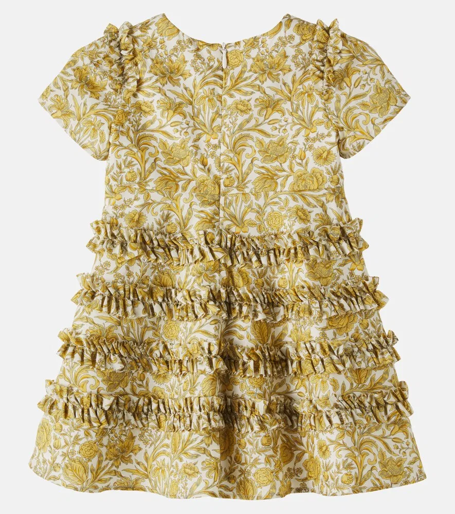 Детское платье из хлопкового поплина с цветочным принтом и оборками Versace Kids, золотой — фото 2