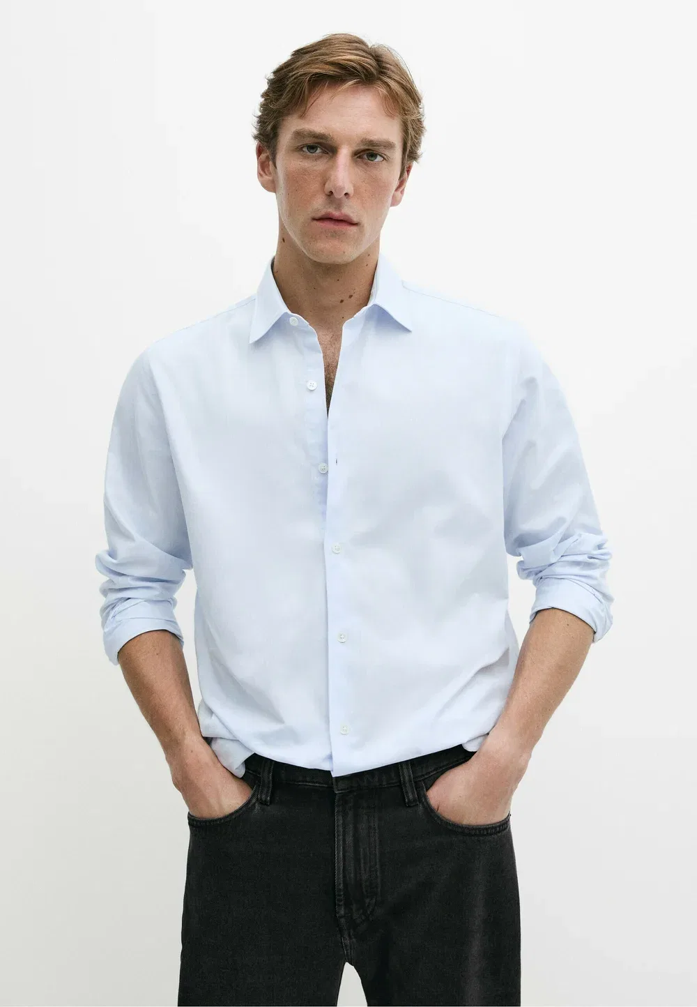 Рубашка из 100% хлопка, стандартного кроя Massimo Dutti, Light Blue