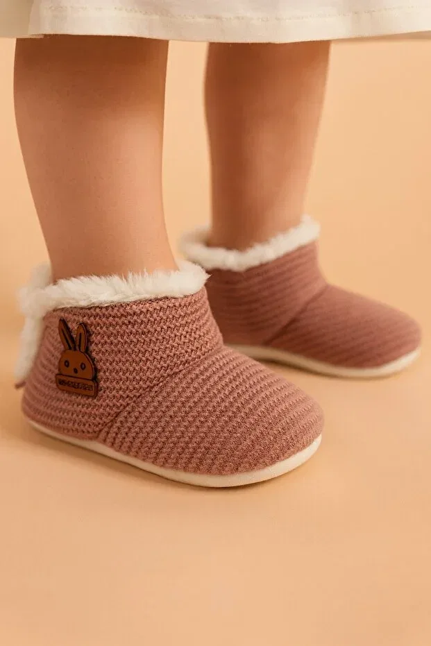 Детские тапочки для новорожденных вязаные модель Baby panduf booties knitwear wellsoft anti-slip sole (sole size 13cm) home boots slippers nursery shoes, Dinamik Çocuk, Dried Rose