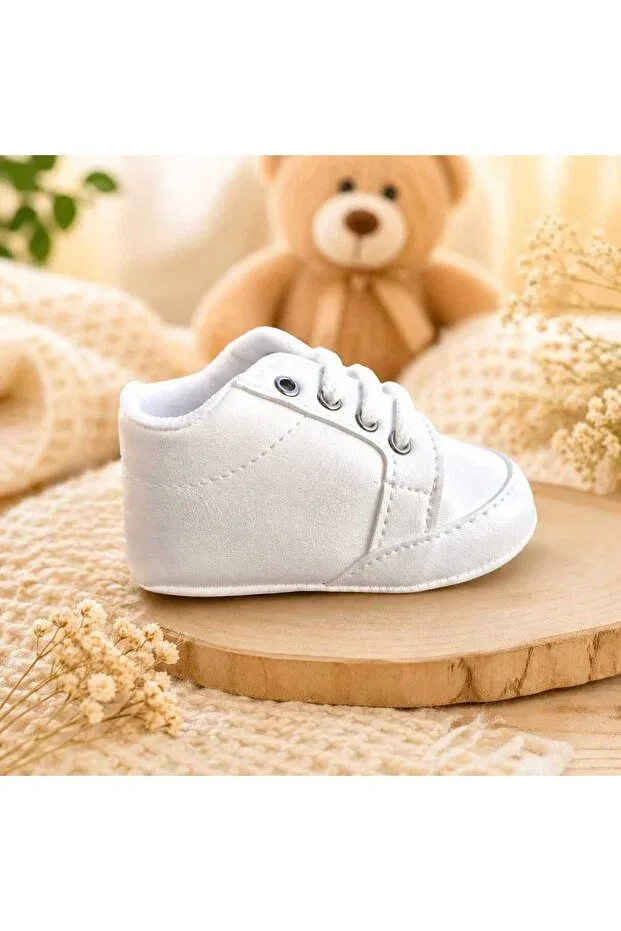 Детские ботиночки для новорожденных на шнуровке Baby Shez, White — фото 2