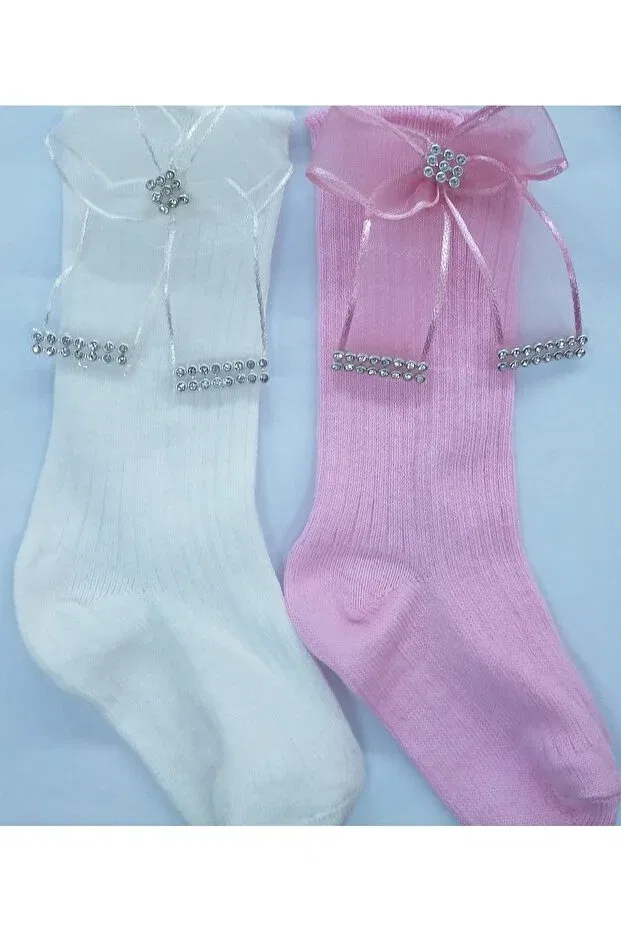 Детские носки для девочек с бантом комплект 2 пар Özkardeşler Baby, Cream Pink