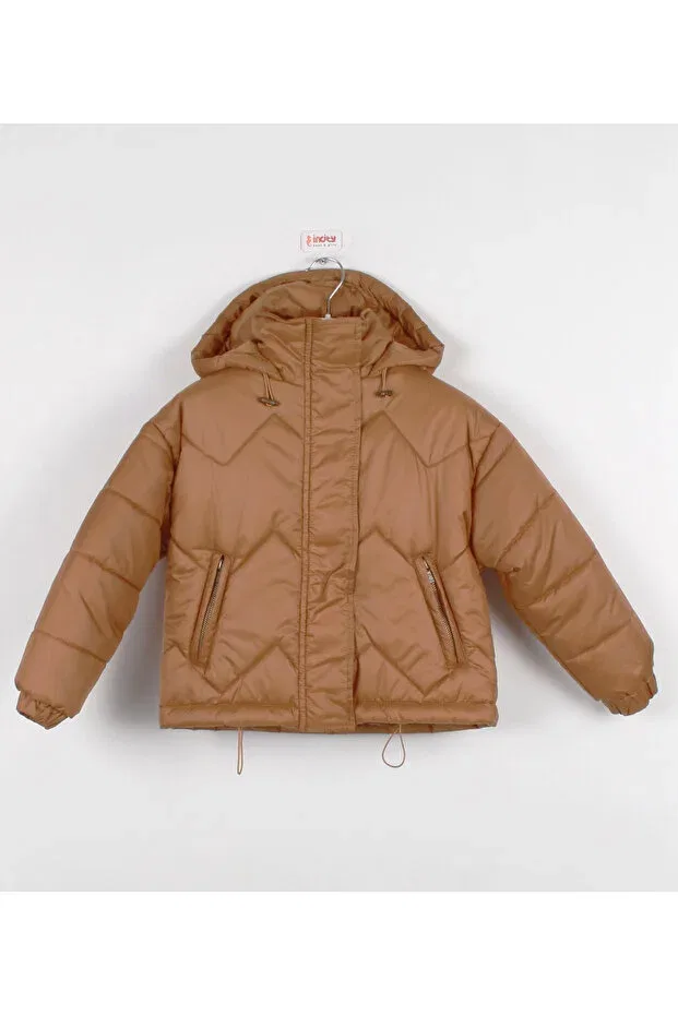 Детское пальто для девочек стеганое с капюшоном Incity, Tan Color