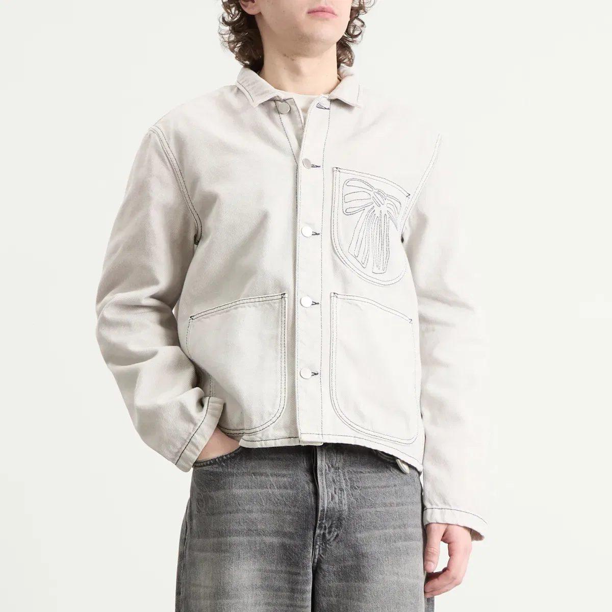 Джинсовая куртка-чумка с бантом Bow Acne Studios, White/Ecru — фото 2