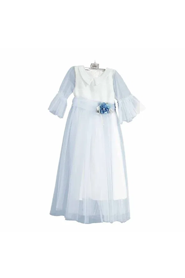 Детское платье для девочек с длинным рукавом Tulle detailed dress with sleeves Bebelop, Baby Blue