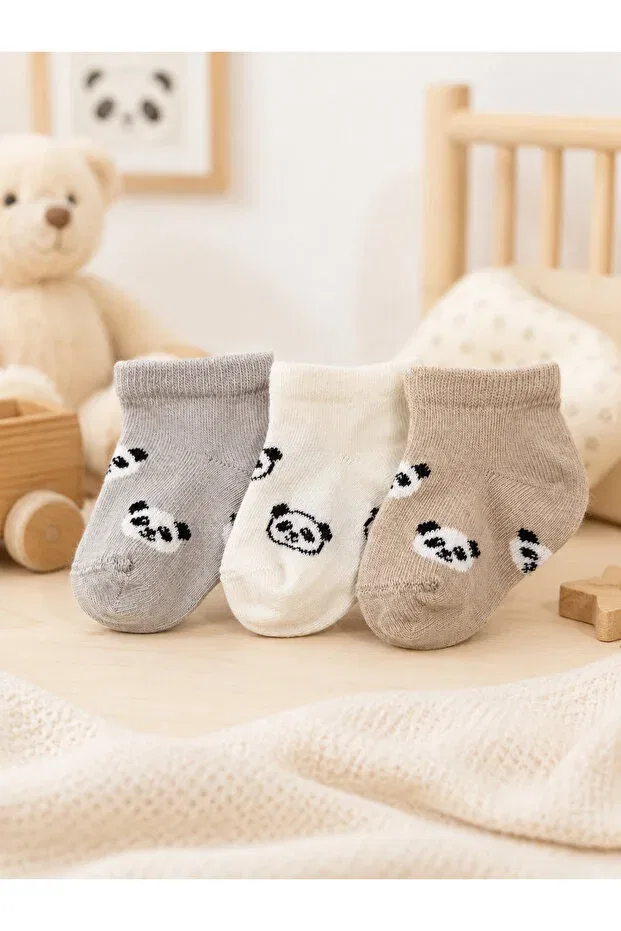 Детские носки короткие с принтом 3-Pack Panda Baby Short Socks Karamila, Ecru — фото 4