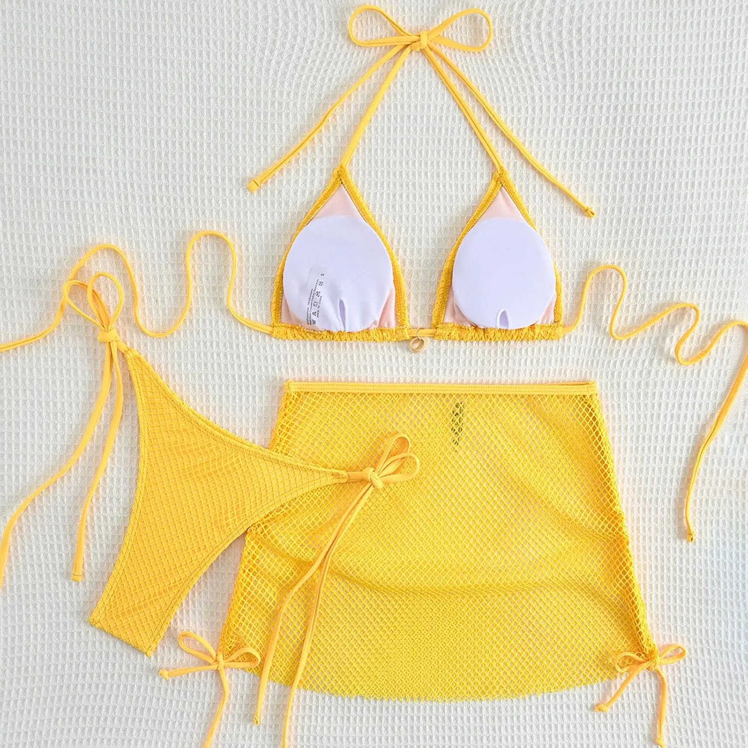 Женский бикини-комплект с завязками и юбкой Yellow — фото 4
