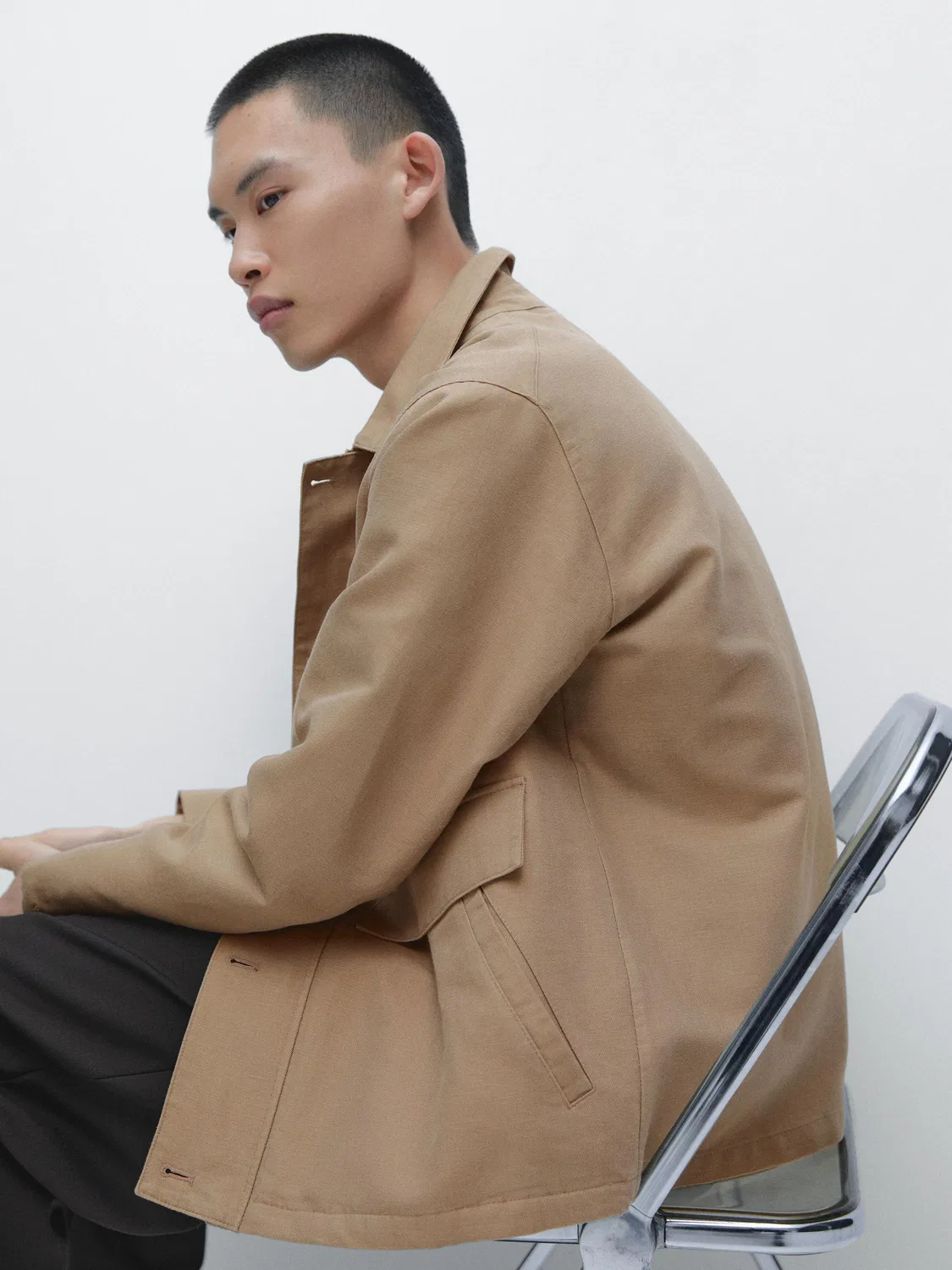 Пиджак из смесовой льняной ткани с карманами Massimo Dutti, бежевый — фото 4