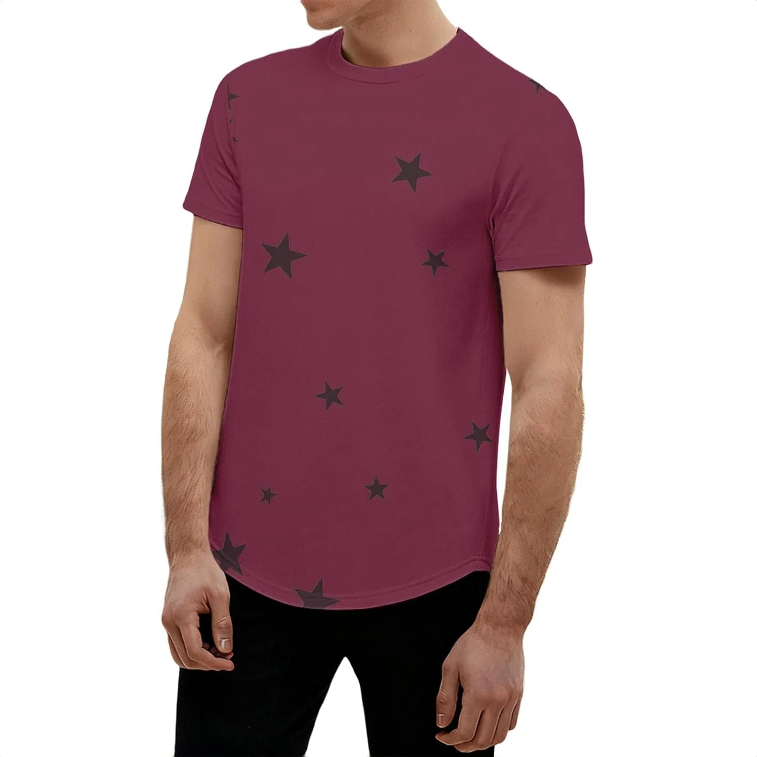 Мужская футболка с принтом звезд Crew Neck, Red