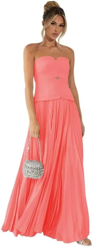 Женское длинное платье без бретелей A-line Satin, Coral