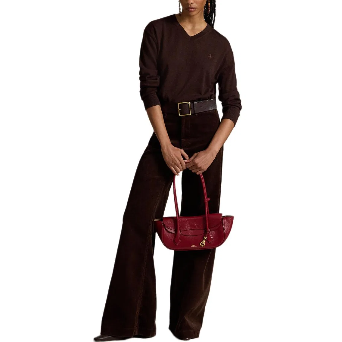 Женский свитер с V-образным вырезом Dark Chocolate Brown Polo Ralph Lauren, Темно-шоколадный — фото 3