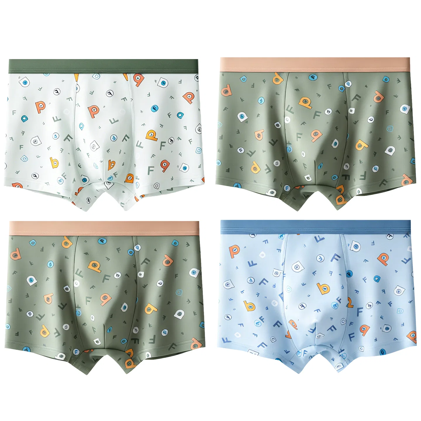 Детские трусы для мальчиков хлопковые Red Bean, Light Blue Heather Navy Light Green