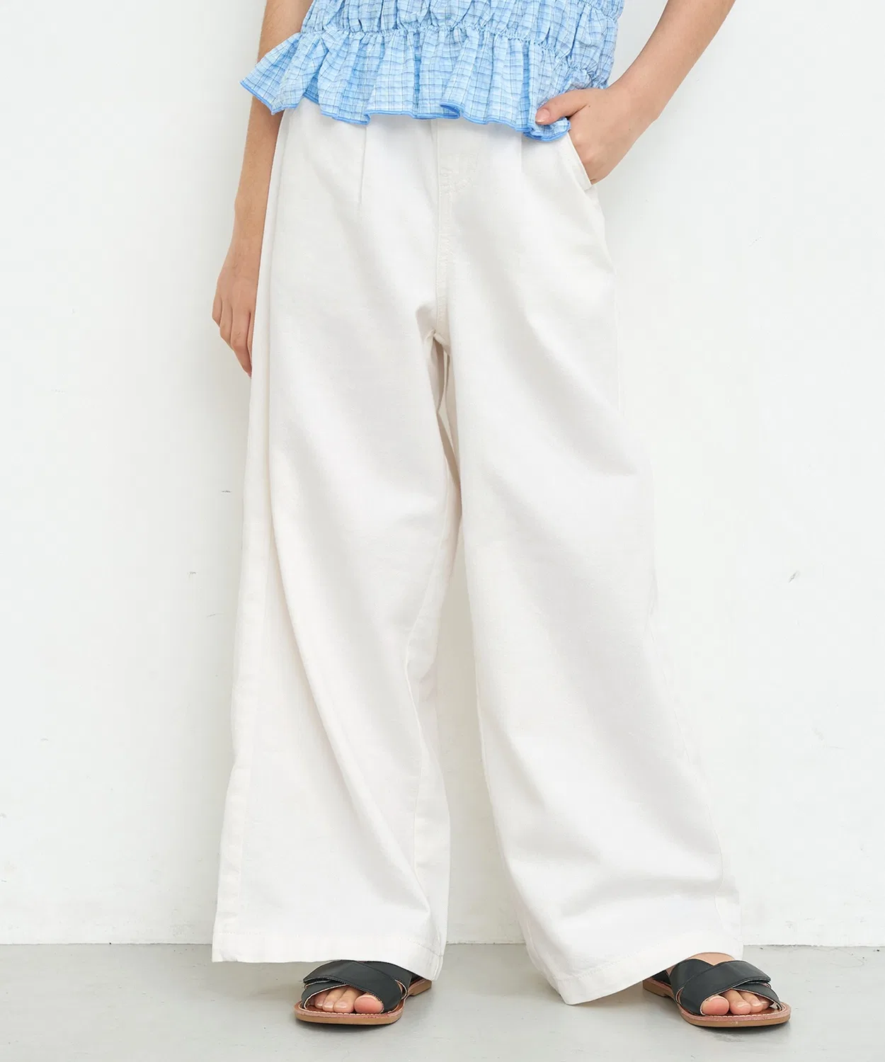 Coca(coca) Детские джинсовые широкие брюки с принтом в клетку, модель Check Shirring Blouse, coca, Ivory